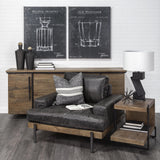 Mercana Maddox 30L x 18W x 22H Medium Brown Wood w/ Black Metal U-shaped End/Side Table
