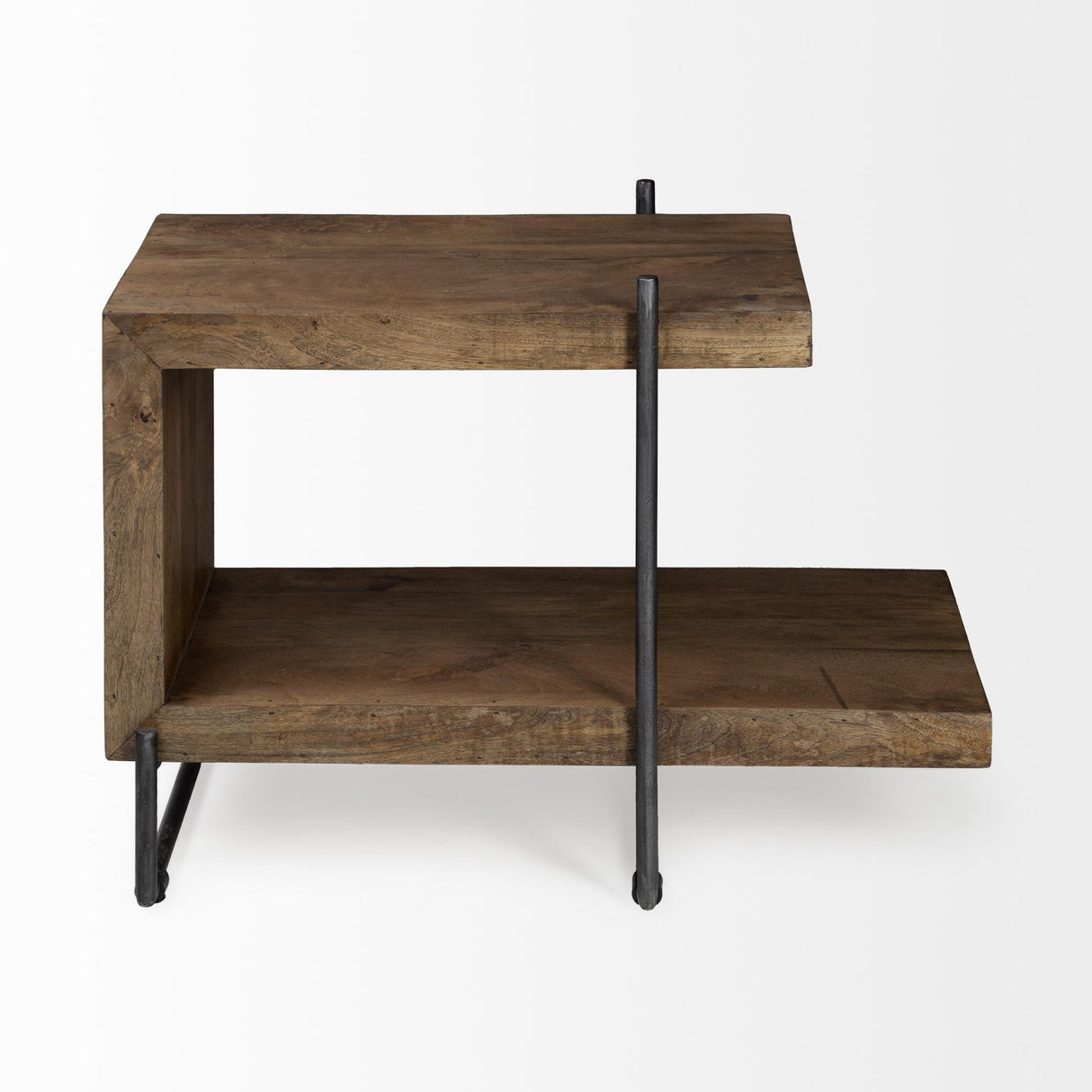 Mercana Maddox 30L x 18W x 22H Medium Brown Wood w/ Black Metal U-shaped End/Side Table