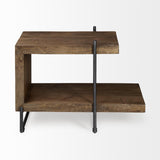Mercana Maddox 30L x 18W x 22H Medium Brown Wood w/ Black Metal U-shaped End/Side Table