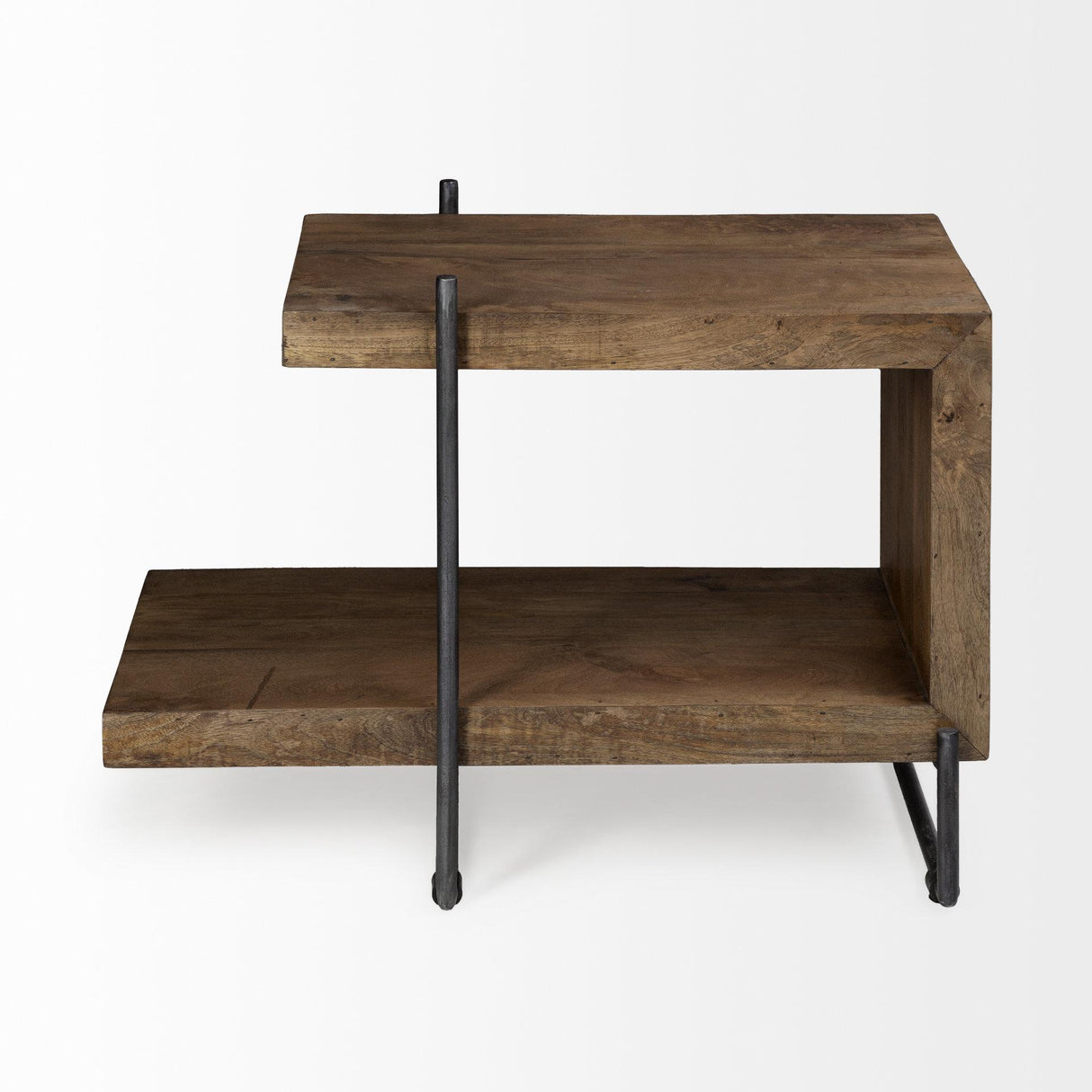 Mercana Maddox 30L x 18W x 22H Medium Brown Wood w/ Black Metal U-shaped End/Side Table