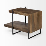 Mercana Maddox 30L x 18W x 22H Medium Brown Wood w/ Black Metal U-shaped End/Side Table