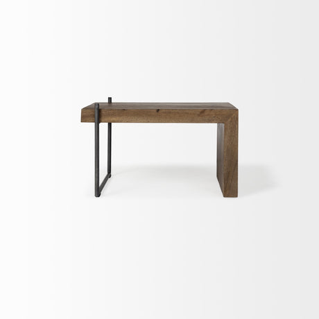 Mercana Maddox Set of 2 Brown Solid Wood Top Black Metal Base Nesting Coffee Tables