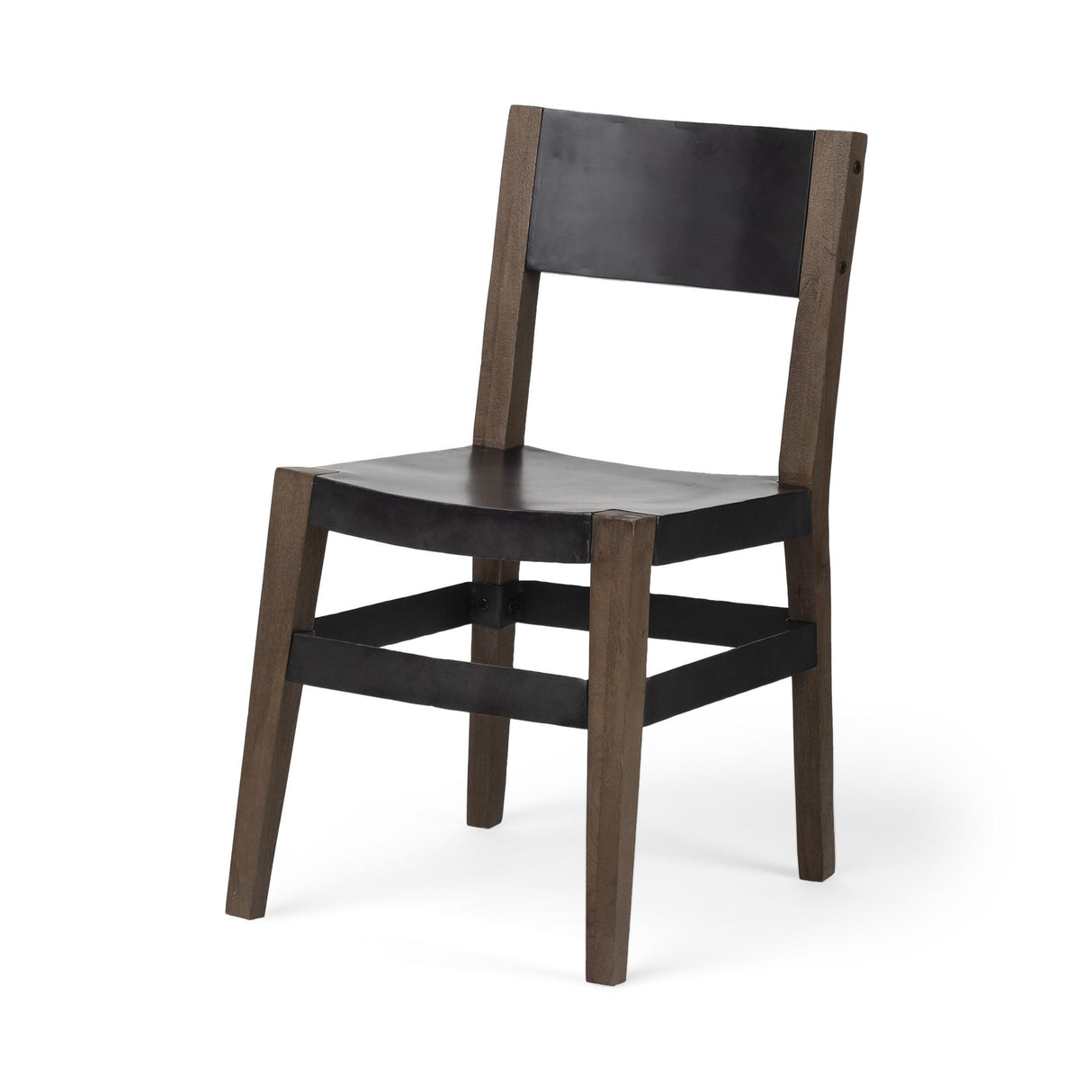 Mercana Nell I Black Iron Seat Solid Brown Wooden Base Dining Chair