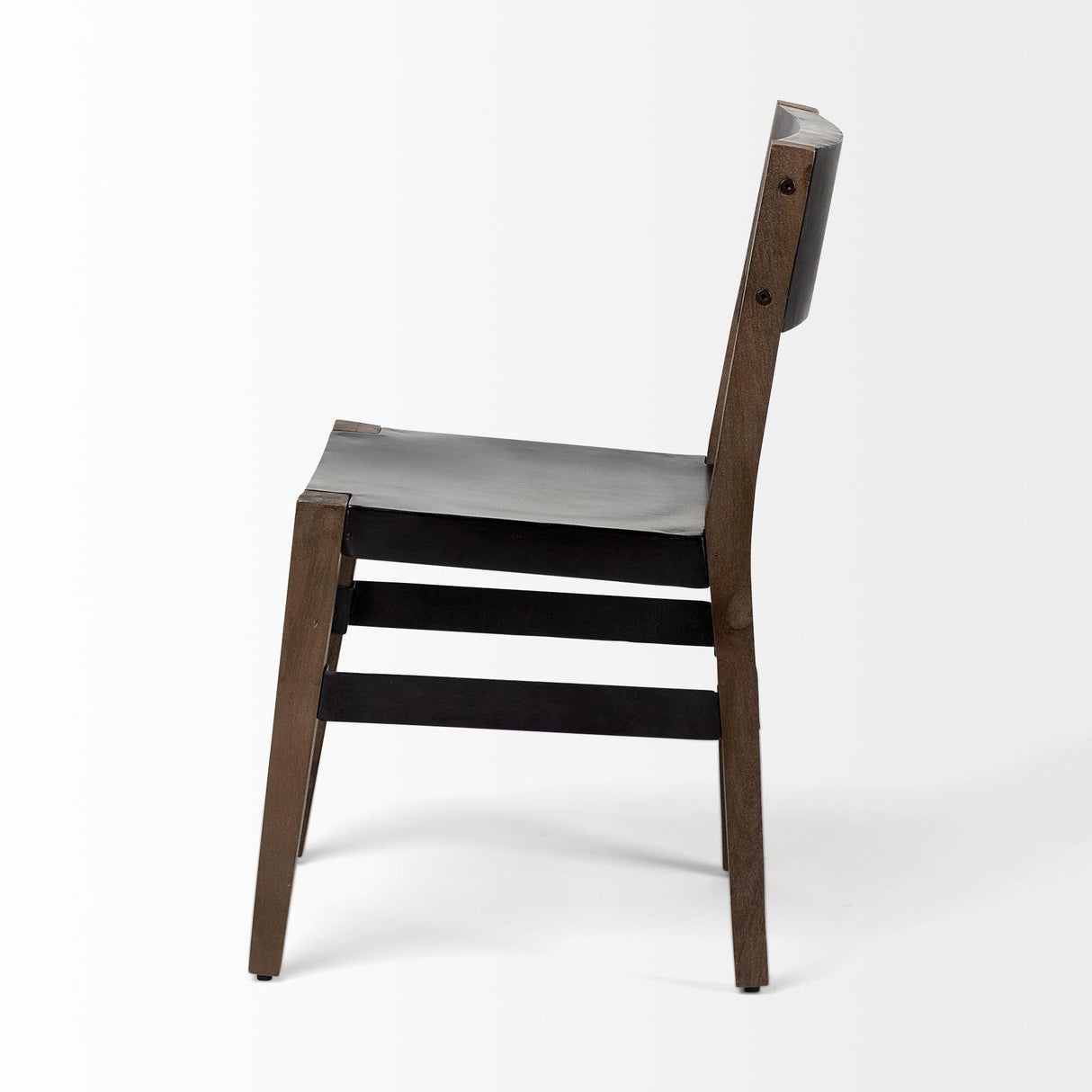 Mercana Nell I Black Iron Seat Solid Brown Wooden Base Dining Chair