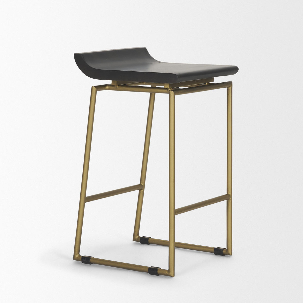 Mercana Givens 24.25"H Brown Wood Seat Gold Metal Frame Stool