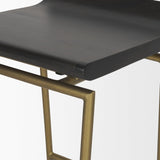 Mercana Givens 24.25"H Brown Wood Seat Gold Metal Frame Stool