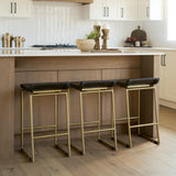 Mercana Givens 24.25"H Seat Height Brown Wood Seat Gold Metal Frame Stool