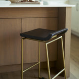 Mercana Givens 24.25"H Brown Wood Seat Gold Metal Frame Stool
