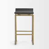 Mercana Givens 24.25"H Brown Wood Seat Gold Metal Frame Stool