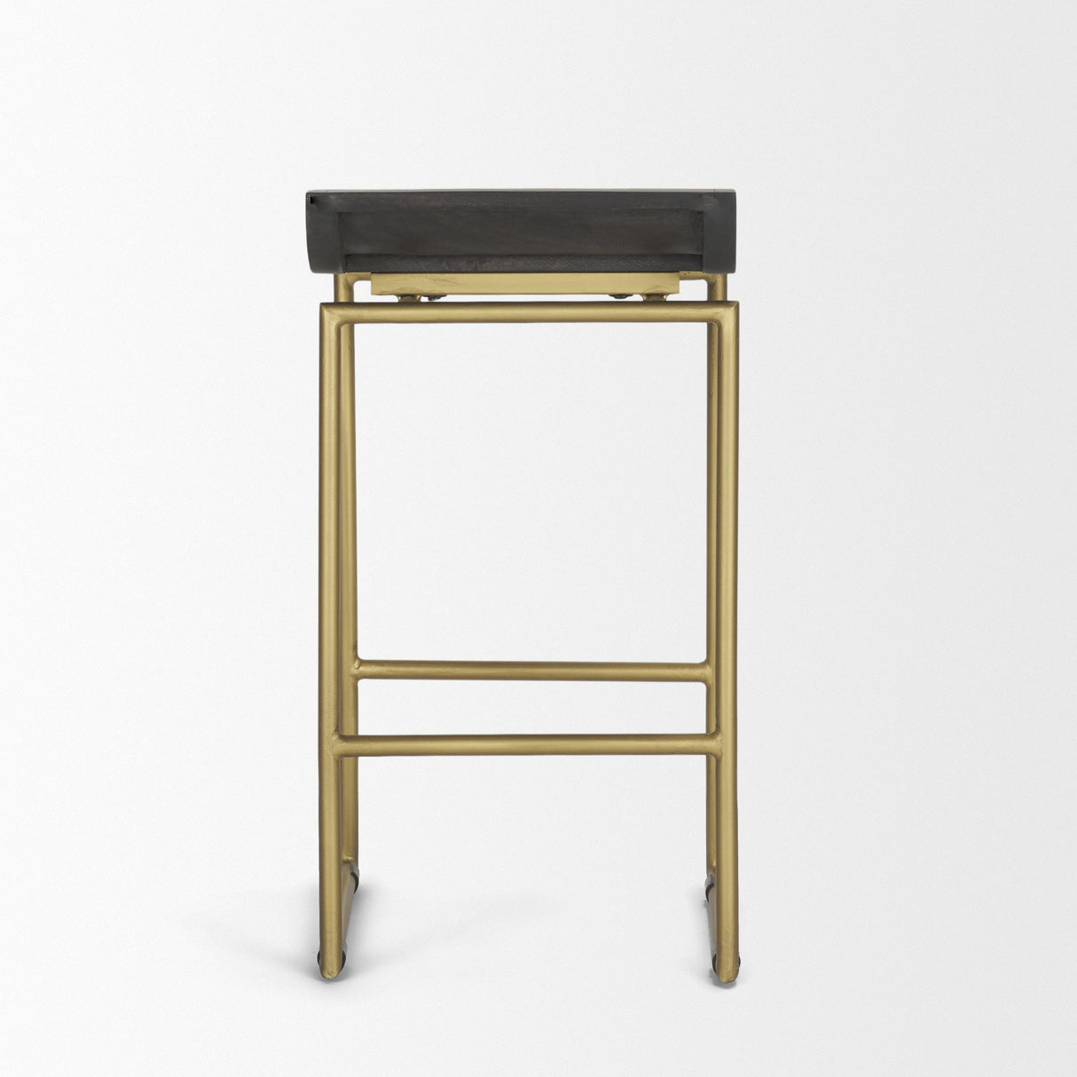 Mercana Givens 24.25"H Seat Height Brown Wood Seat Gold Metal Frame Stool