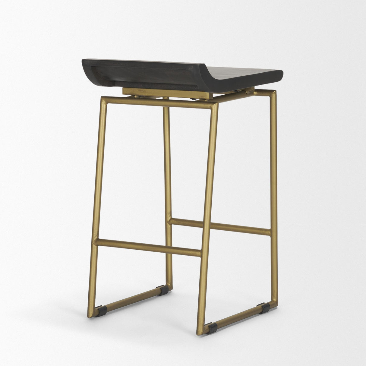 Mercana Givens 24.25"H Seat Height Brown Wood Seat Gold Metal Frame Stool