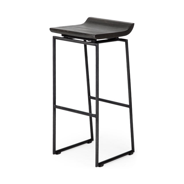 Mercana Givens 30.25" Seat Height Black Wood Seat Black Metal Base Stool