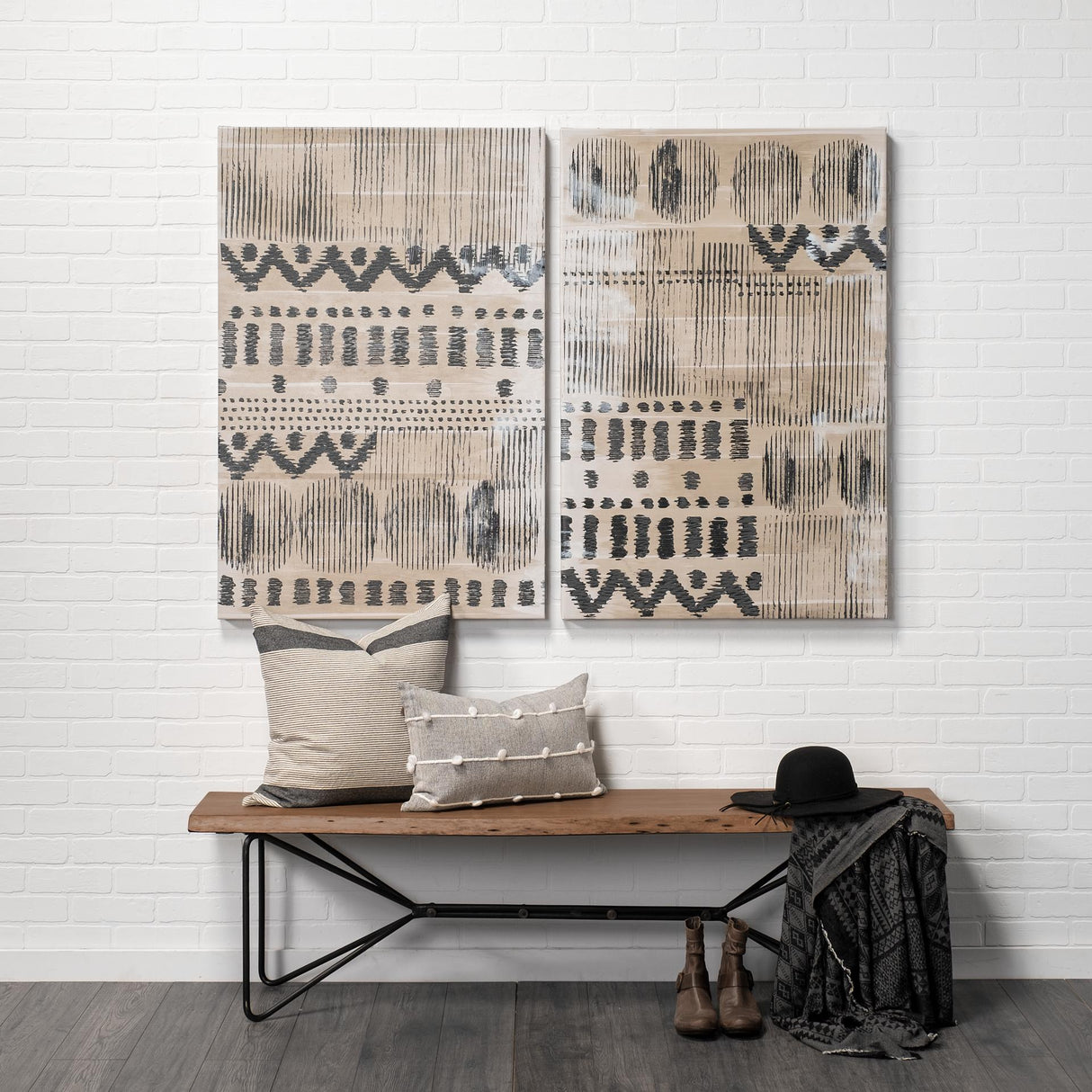 Mercana Papillion III 66x18 Natural Solid Wood and Iron Dining Bench