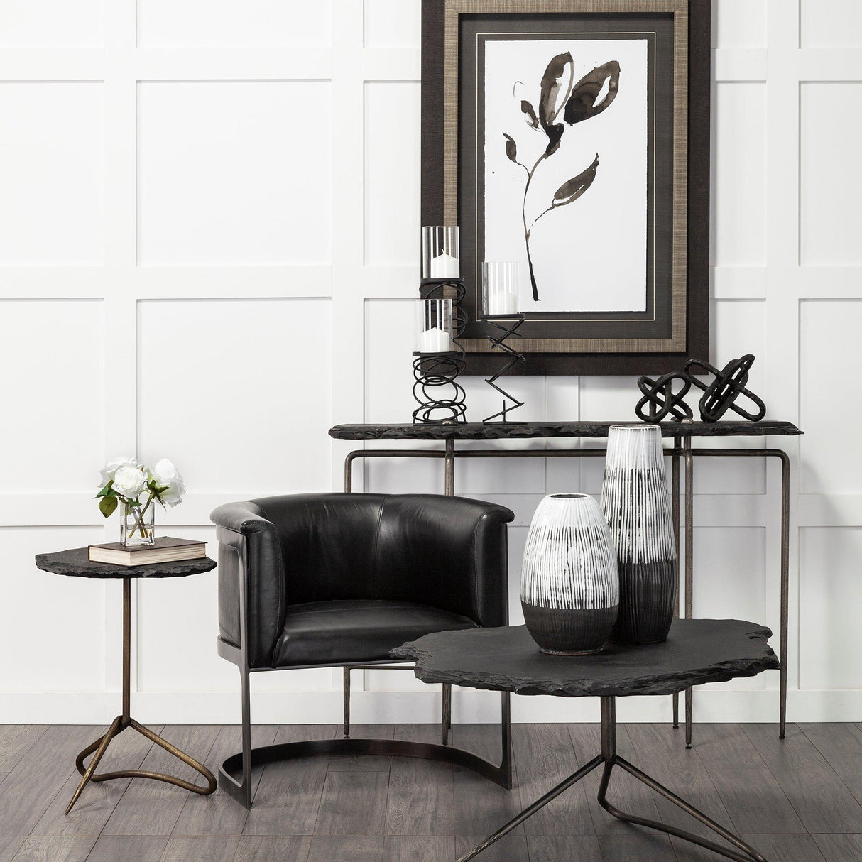 Mercana Omega II Medium Black Metal Stacked Ring Table Candle Holder