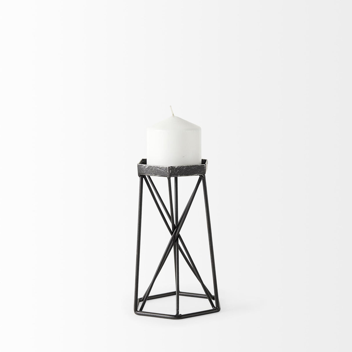 Mercana Sixx I Small Antiqued Metal Hexagonal Table Candle Holder