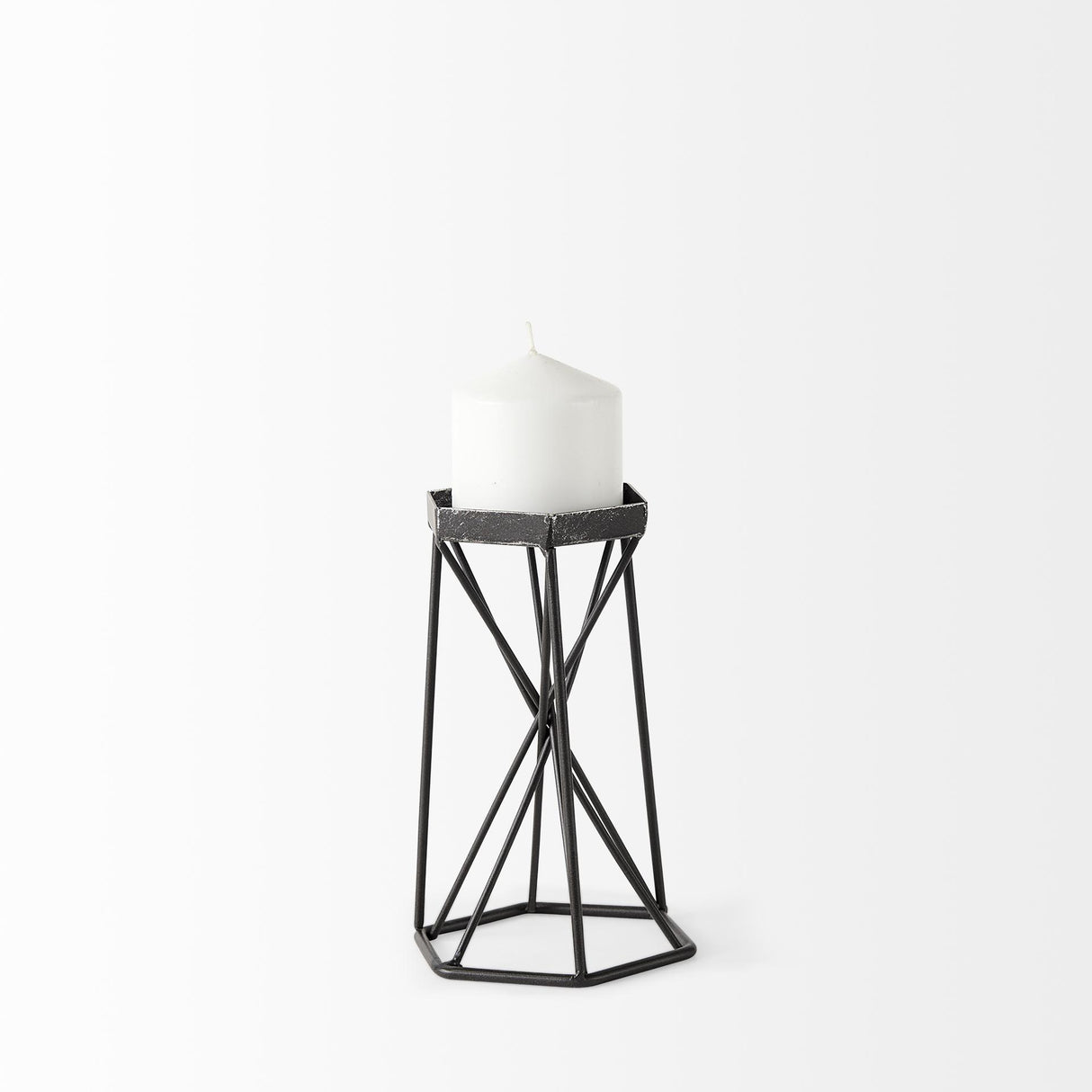Mercana Sixx I Small Antiqued Metal Hexagonal Table Candle Holder