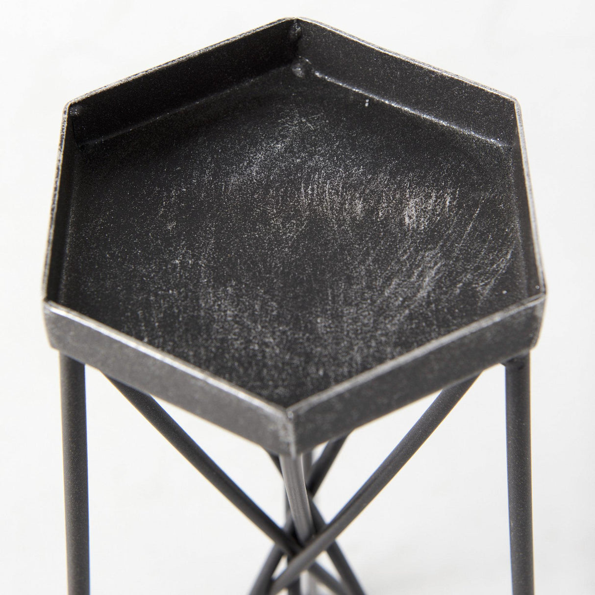 Mercana Sixx I Small Antiqued Metal Hexagonal Table Candle Holder