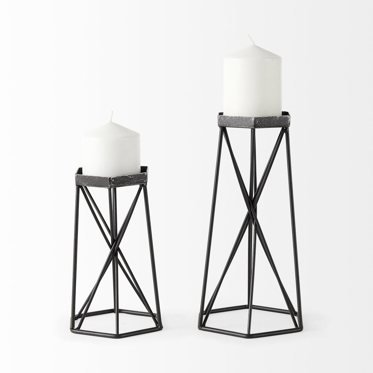 Mercana Sixx II Large Antiqued Metal Hexagonal Table Candle Holder