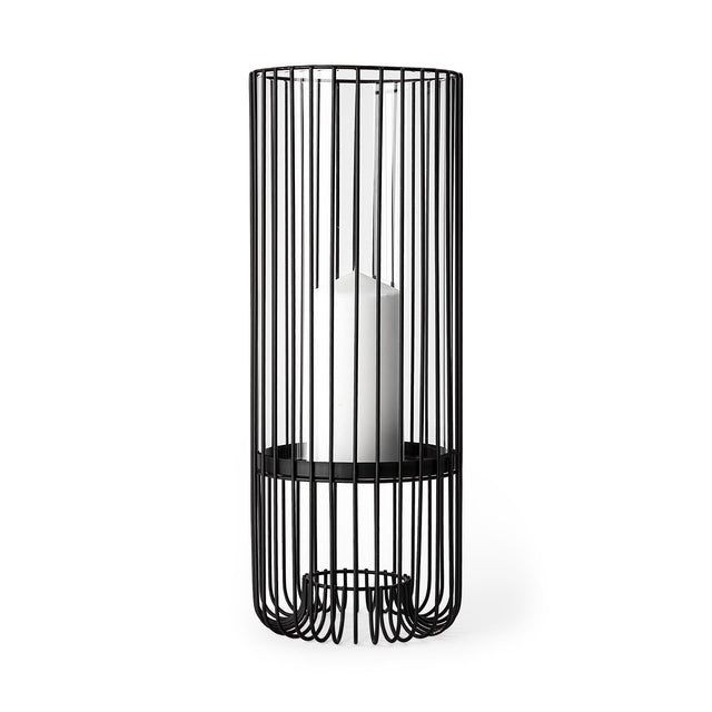 Mercana Velo II Large Black Metal Cylindrical Table Candle Holder