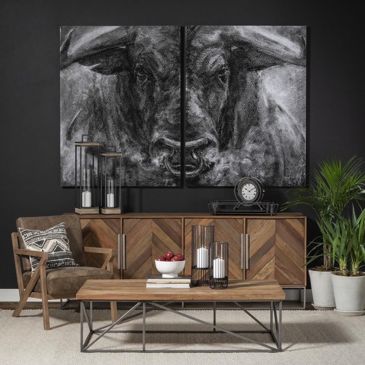 Mercana Velo II Large Black Metal Cylindrical Table Candle Holder