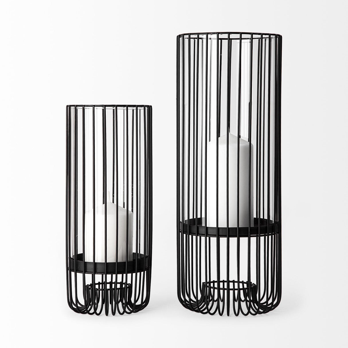 Mercana Velo II Large Black Metal Cylindrical Table Candle Holder