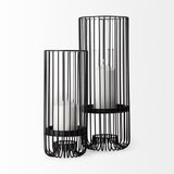 Mercana Velo II Large Black Metal Cylindrical Table Candle Holder
