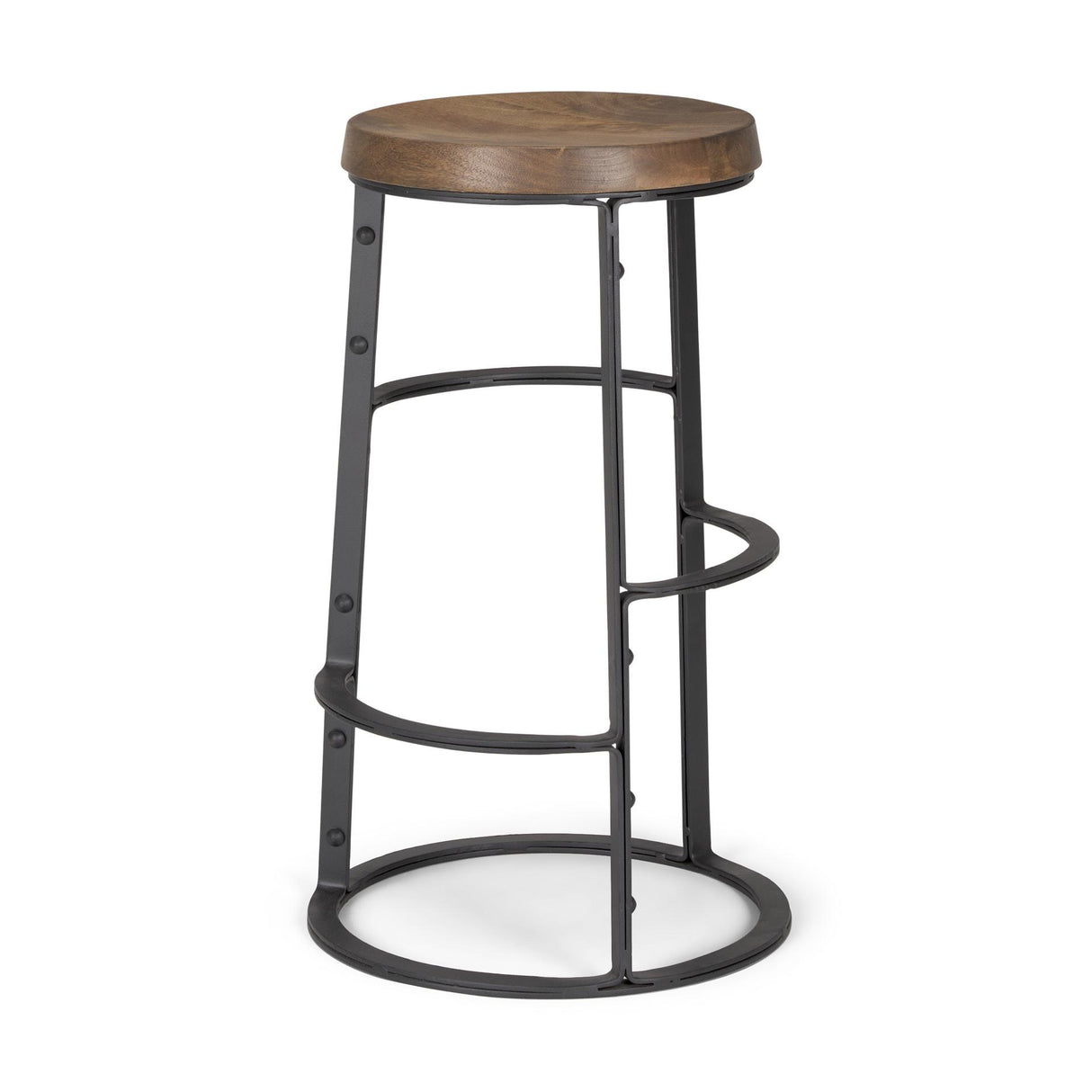 Mercana Neo 26.3" Seat Height Brown Wood Seat Black Metal Frame Stool