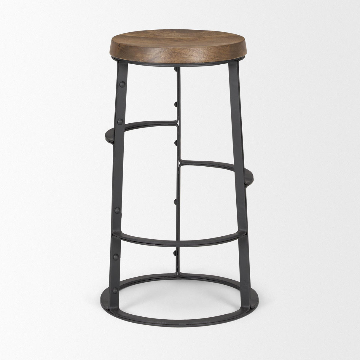 Mercana Neo 26.3" Seat Height Brown Wood Seat Black Metal Frame Stool