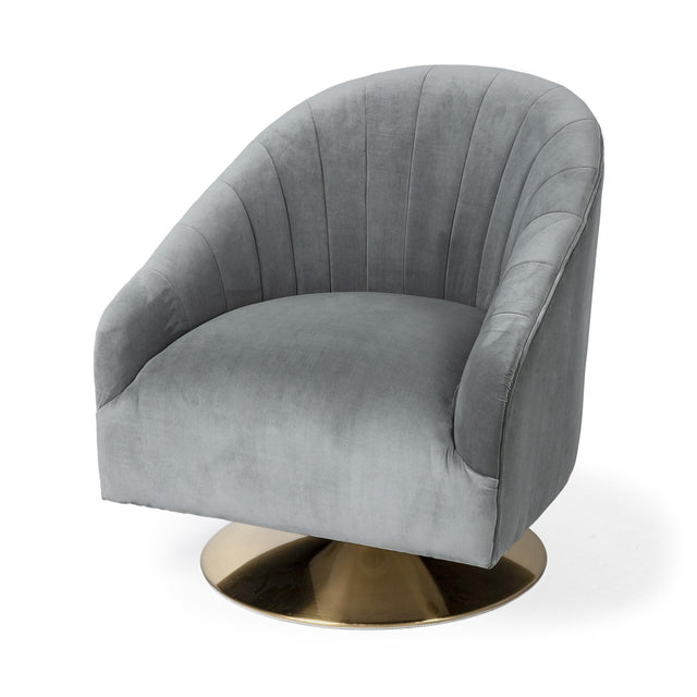 Mercana James II Gray Blue Velvet Covered Seat w Gold Swivel Base Accent Chair