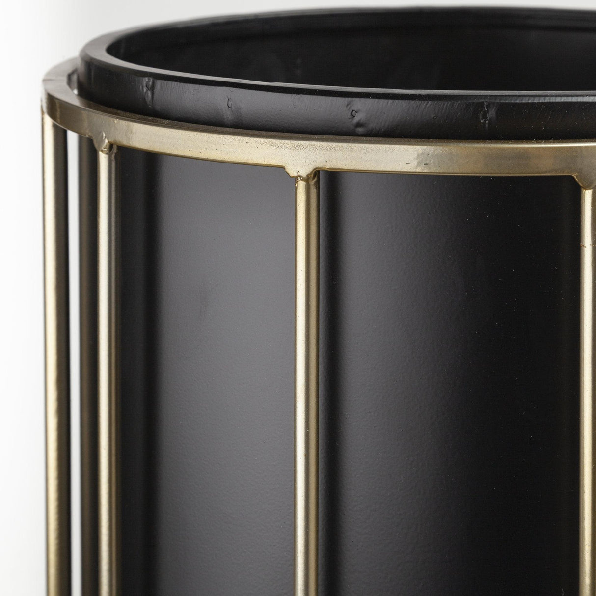 Mercana Pianta 13 x 21 Set of Two Black Metal Insert Brass Frame Plant Stands