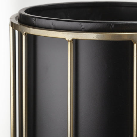 Mercana Pianta 13 x 21 Set of Two Black Metal Insert Brass Frame Plant Stands