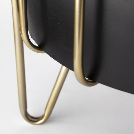 Mercana Pianta 13 x 21 Set of Two Black Metal Insert Brass Frame Plant Stands