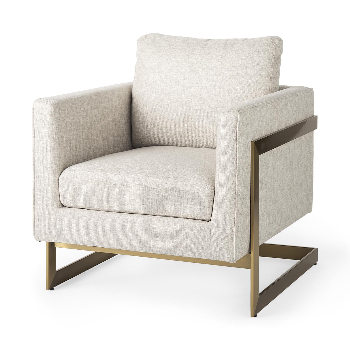 Mercana Rupert Cream Poly-Linen Seat w/ Gold Stainless Steel Frame Accent Chair
