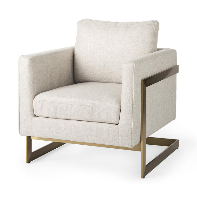 Mercana Rupert Cream Poly-Linen Seat w/ Gold Stainless Steel Frame Accent Chair