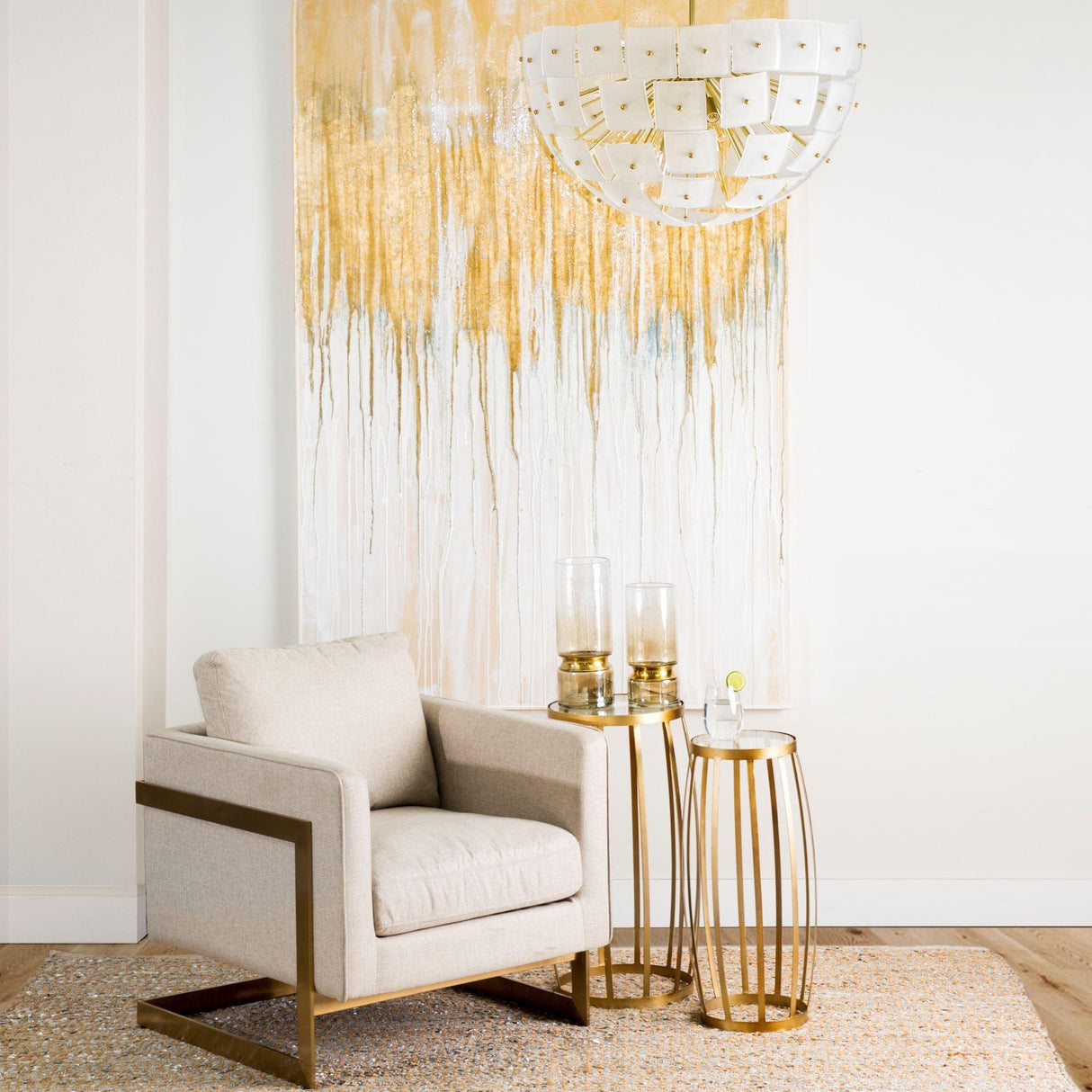 Mercana Rupert Cream Poly-Linen Seat w/ Gold Stainless Steel Frame Accent Chair