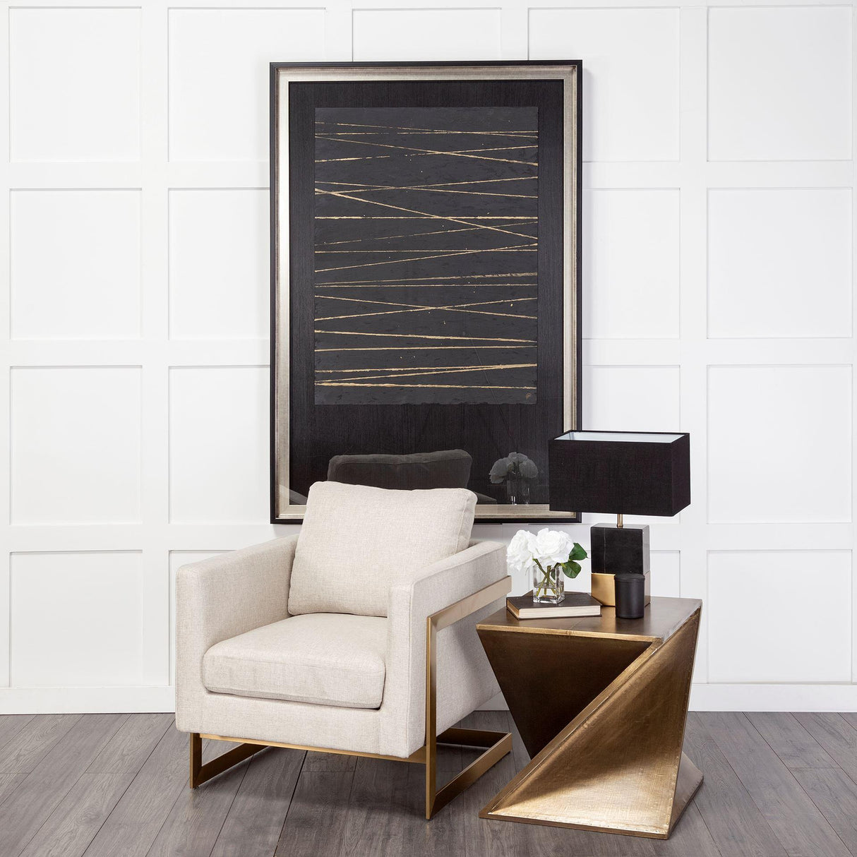 Mercana Rupert Cream Poly-Linen Seat w/ Gold Stainless Steel Frame Accent Chair