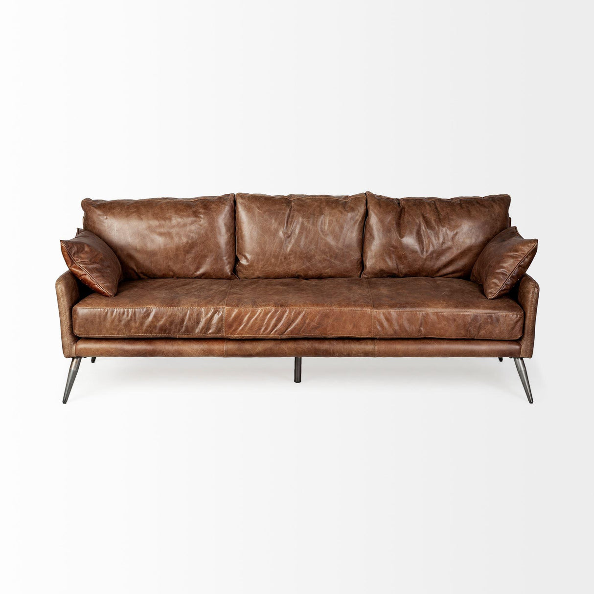 Mercana Cochrane II 82L x 33W x 32.25H Brown Leather Three Seater Sofa