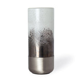 Mercana Baltic I Tall White Brushed Silver Metal Bottom Glass Vase
