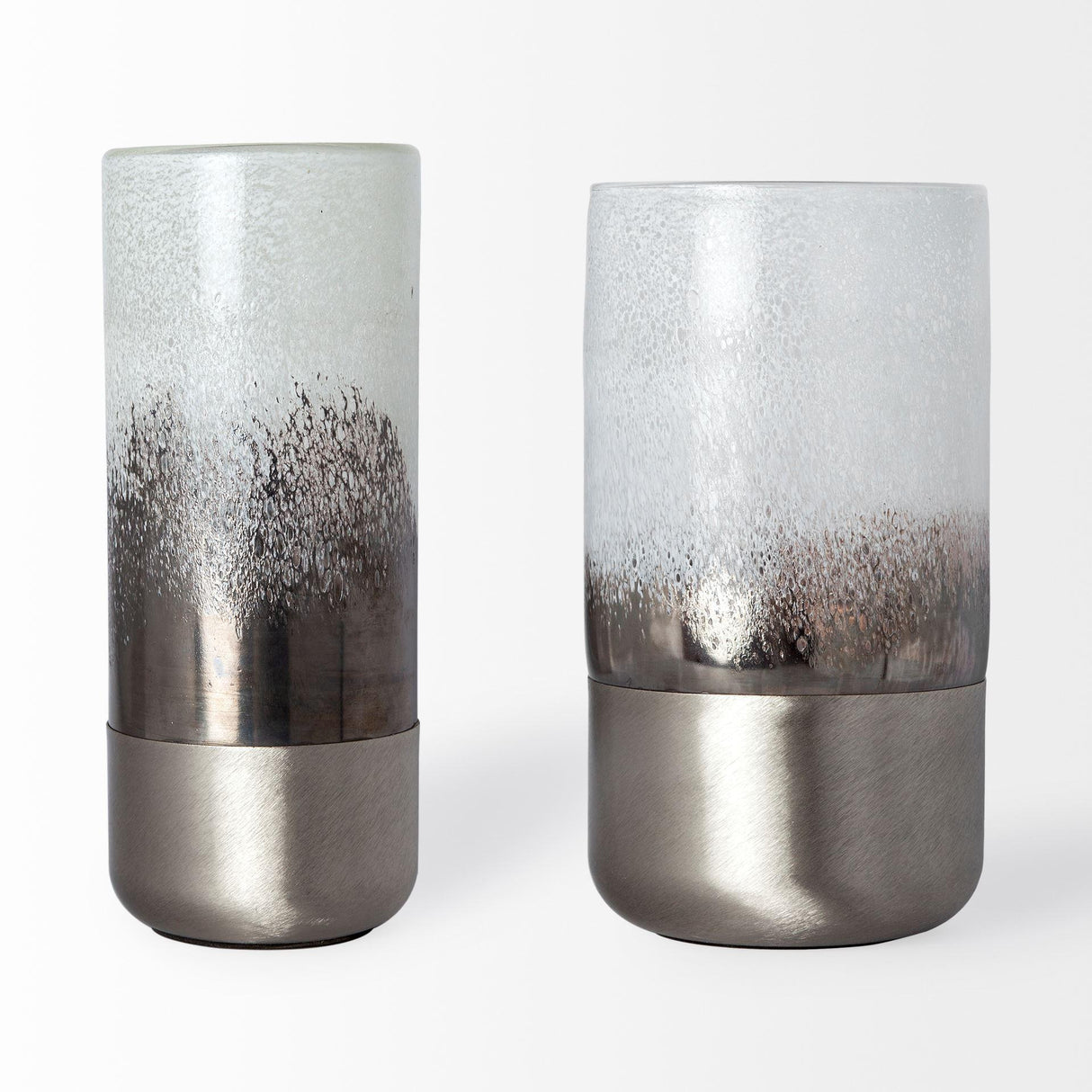 Mercana Baltic I Tall White Brushed Silver Metal Bottom Glass Vase