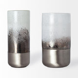 Mercana Baltic I Tall White Brushed Silver Metal Bottom Glass Vase