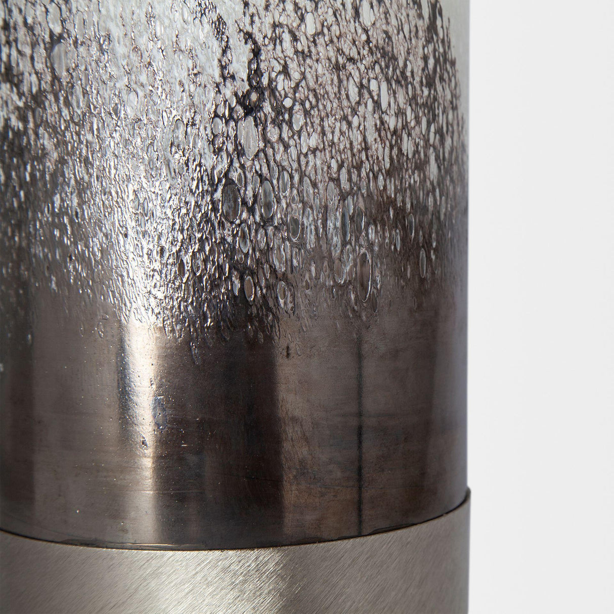Mercana Baltic I Tall White Brushed Silver Metal Bottom Glass Vase