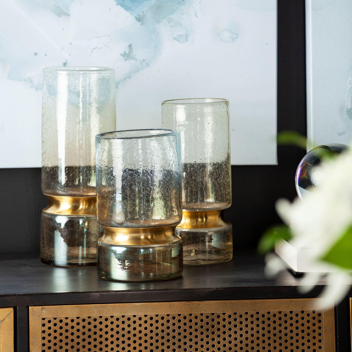 Mercana Adriatic II Large Brushed Gold Metal Glass Vase