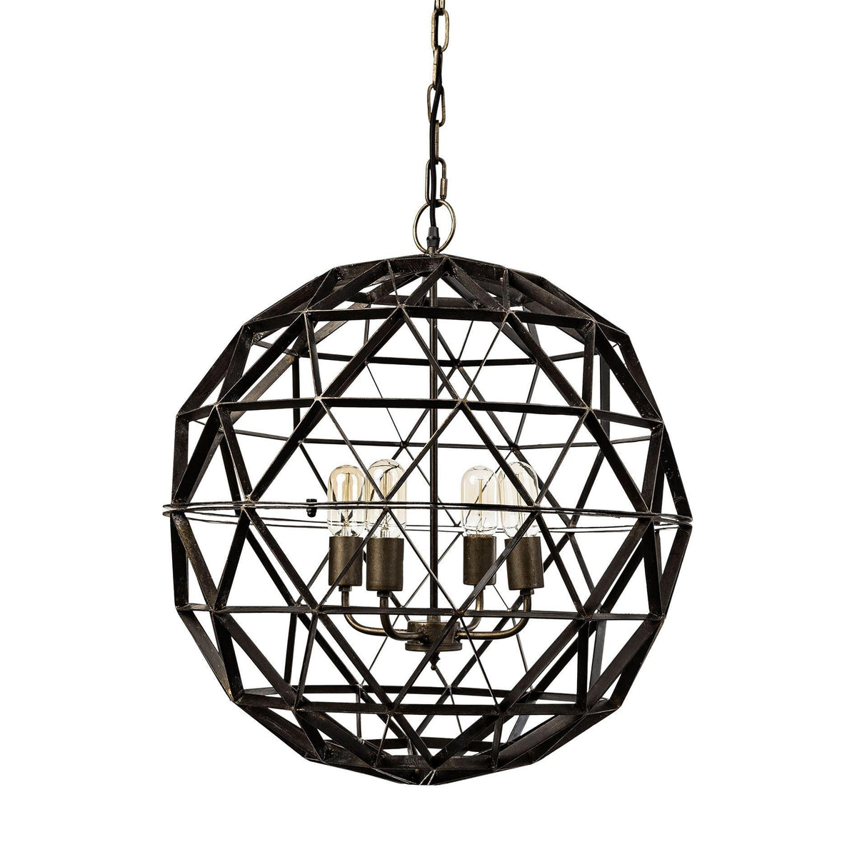 Mercana Dyson II (22.5"D) Black Metal Triangular Orb Four Bulb Chandelier