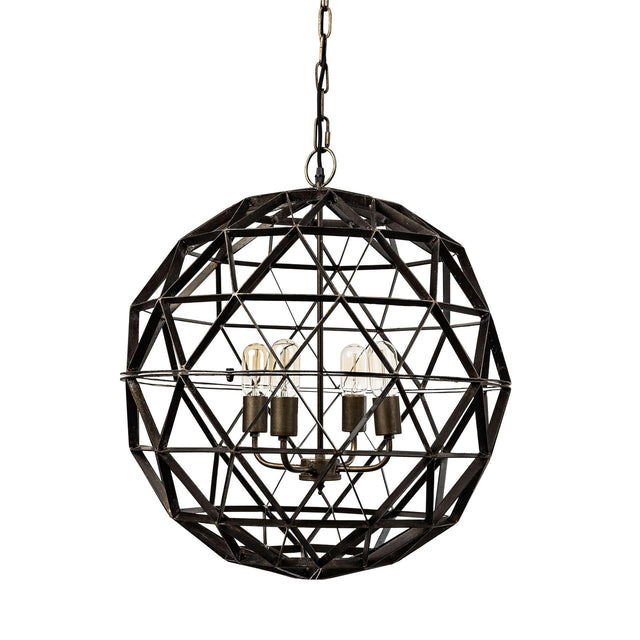 Mercana Dyson II (22.5"D) Black Metal Triangular Orb Four Bulb Chandelier