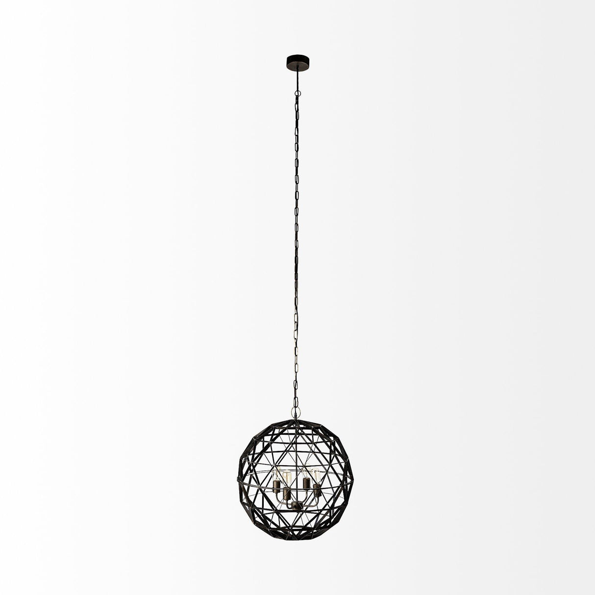 Mercana Dyson II (22.5"D) Black Metal Triangular Orb Four Bulb Chandelier