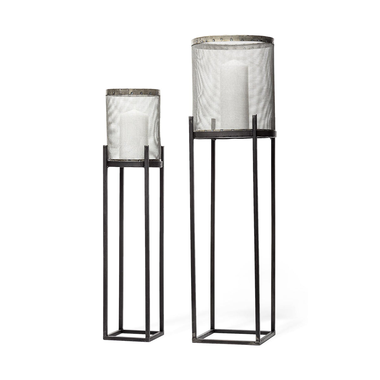 Mercana Steen Set of Two Black Meshed Metal Candle Holder Lanterns