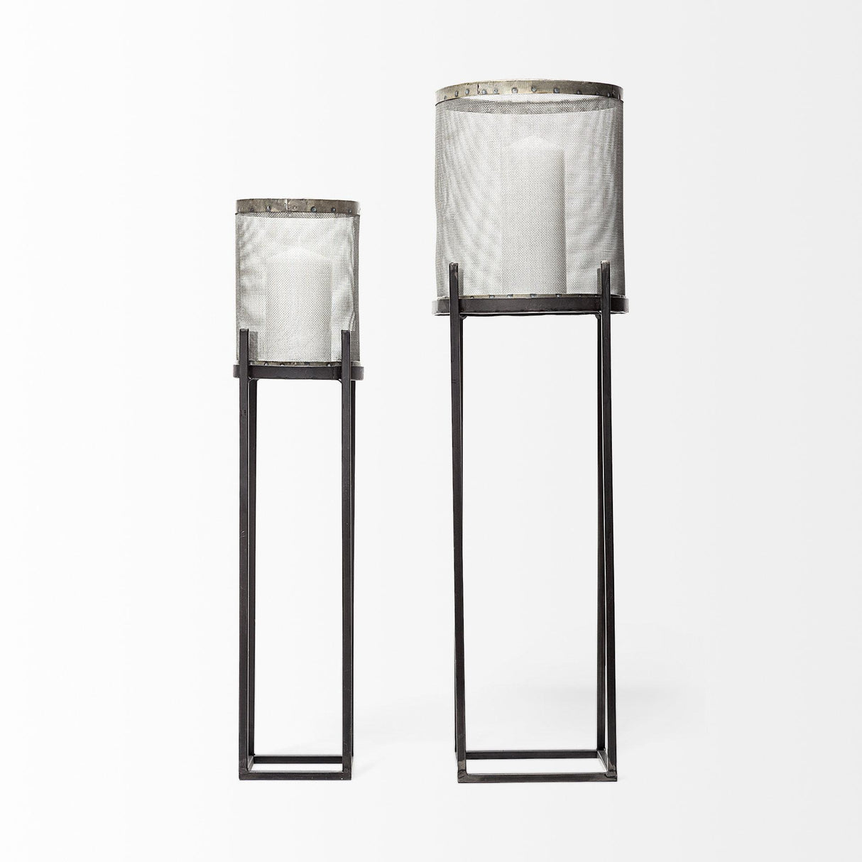 Mercana Steen Set of Two Black Meshed Metal Candle Holder Lanterns