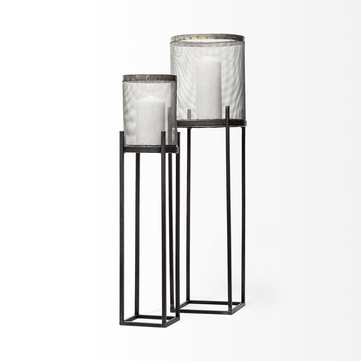 Mercana Steen Set of Two Black Meshed Metal Candle Holder Lanterns