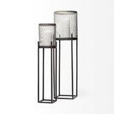 Mercana Steen Set of Two Black Meshed Metal Candle Holder Lanterns