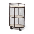 Mercana Saluti II Black Metal Frame cage w/three wood shelves oval Bar Cart